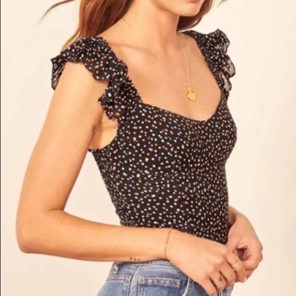 Polka Dot Print Square Neckline Crop Top